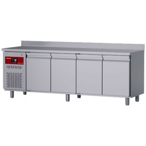 Masă frigorifică ventilată de perete, 4 uși GN 1/1, 550 Lit., unitate pe stânga