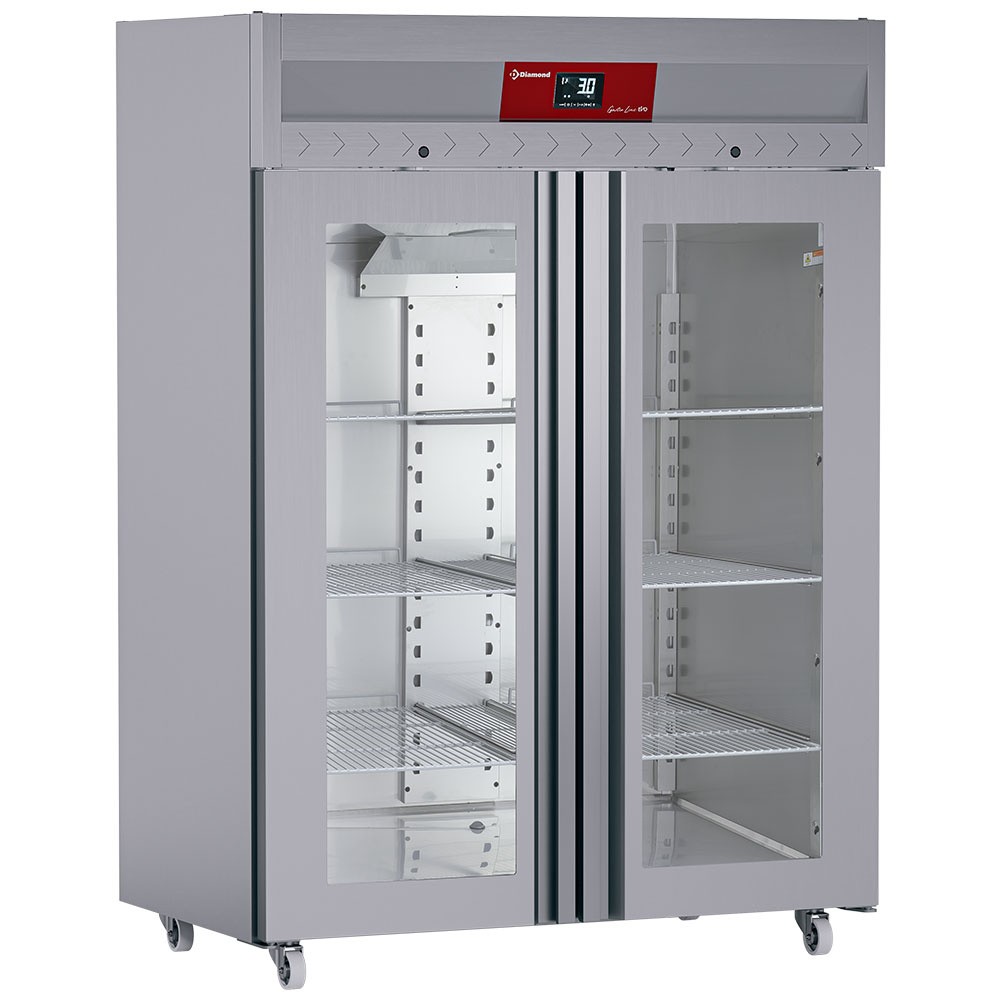 Frigider ventilat 1400 litri 2 uși de sticlă GN 2/1, pe roți