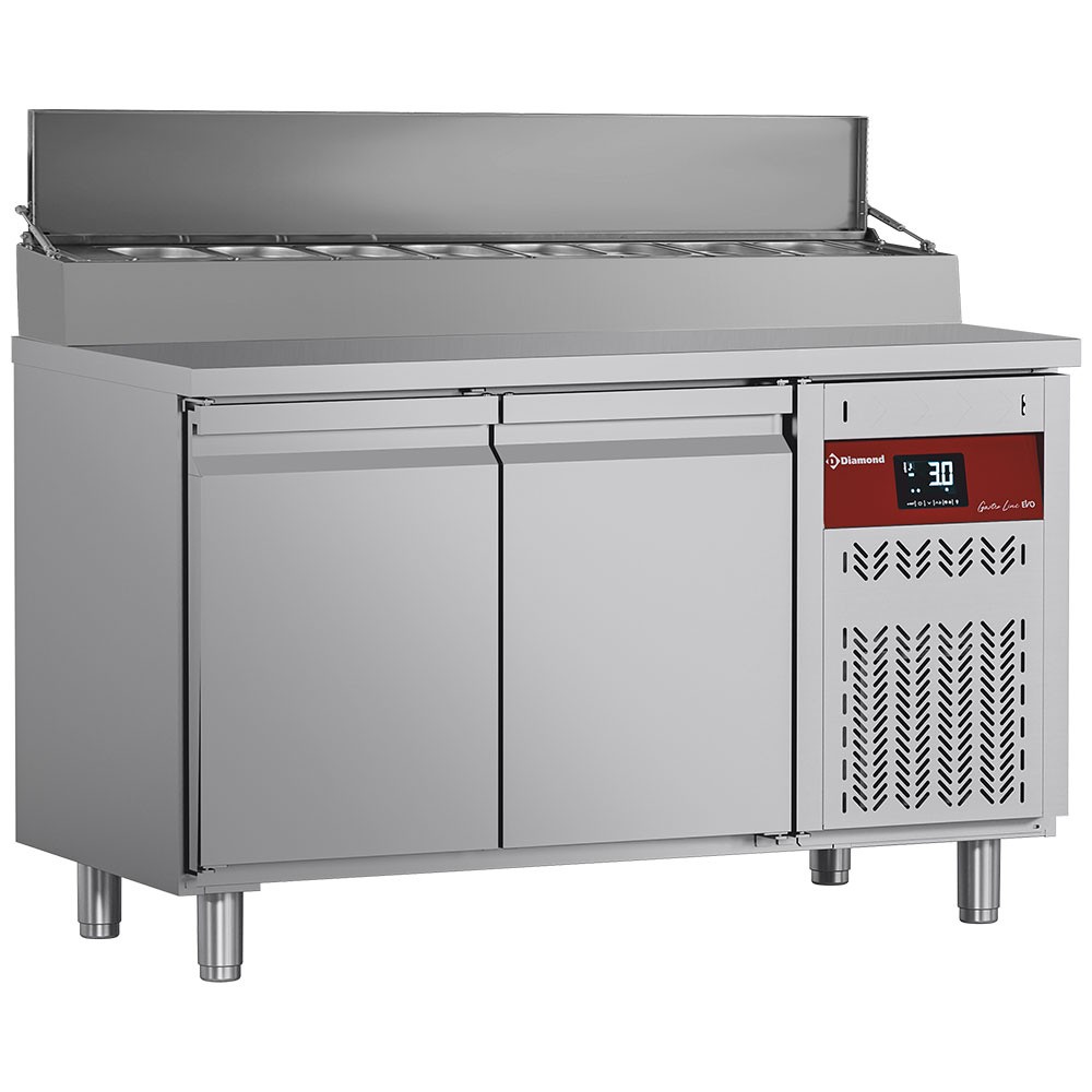 Masă frigorifică ventilată, 2 uși GN 1/1, 260 Lit.& structură refrigerată 7x GN1/4