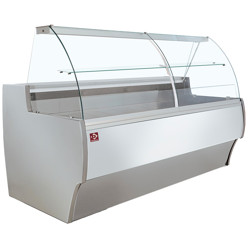 Vitrină frigorifică cu sticlă curbată, ventilată, cu rezervă - GRI/ALB