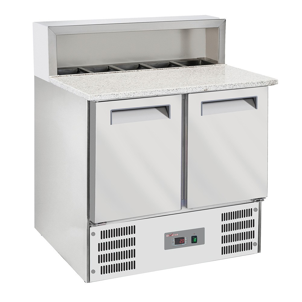 Masă refrigerată pentru pizza 2 uși GN1/1, structură refrigerată 5x GN1/6-150 mm