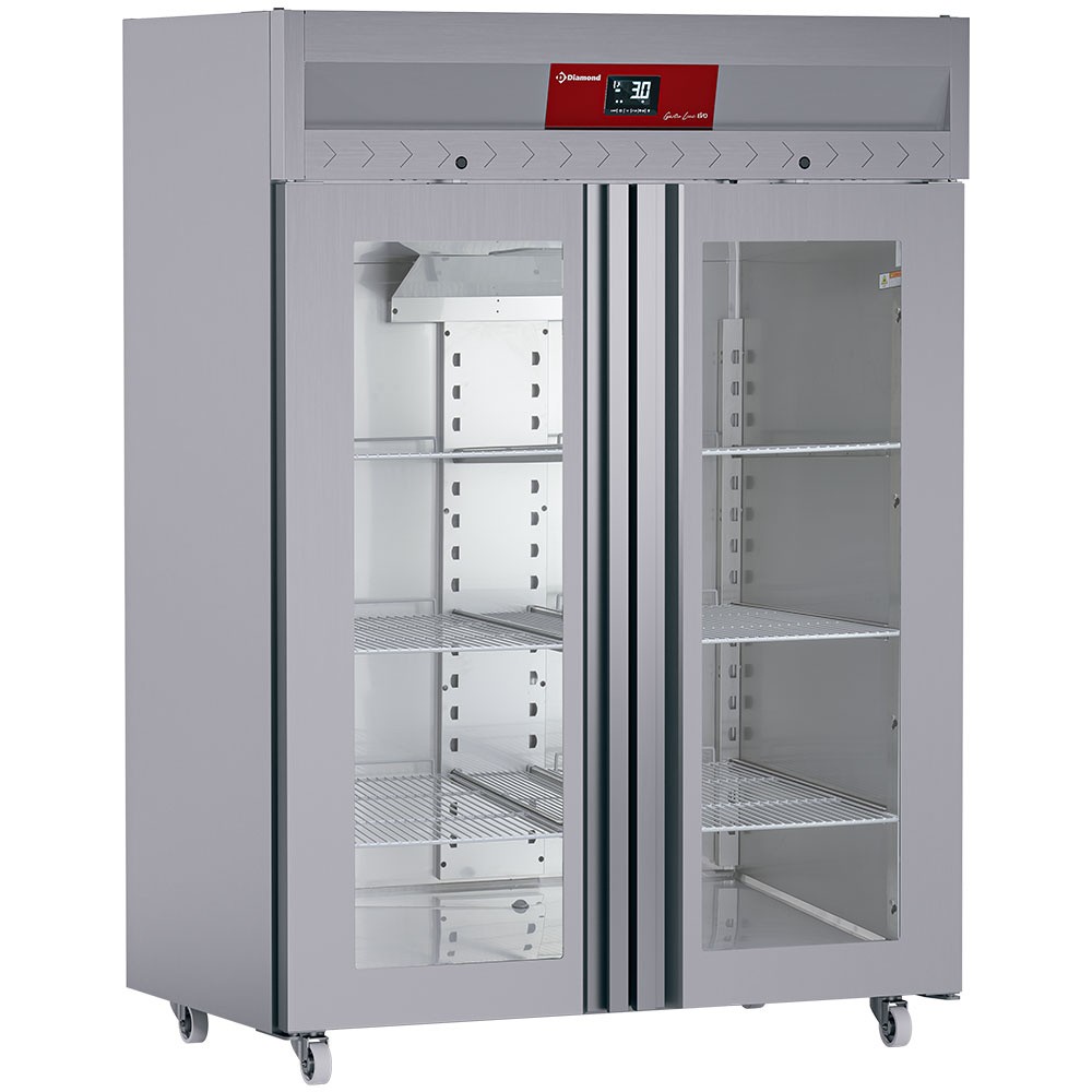 Congelator ventilat 1400 litri, 2 uși de sticlă GN 2/1, pe roți