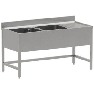 Chiuvetă inox ECO 2 cuve și picurător dreapta, fără poliță inferioară