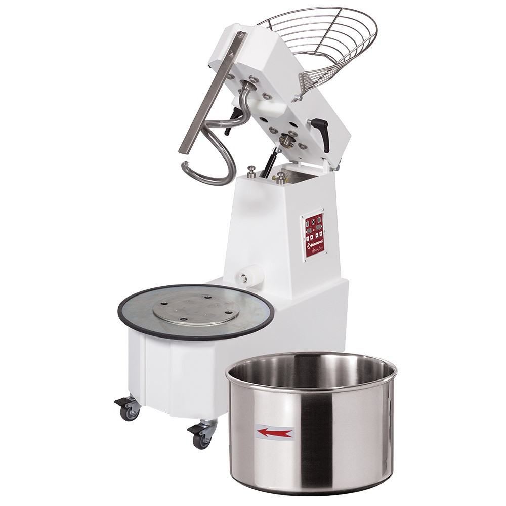 Malaxor cu spirală 33 litri cap rabatabil, cuvă detașabilă, 2 viteze, - Automat, digital, pe roți