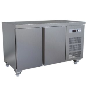 Masă refrigerată, ventilată, 2 uși GN 1/1 (260 Lit.), pe roți