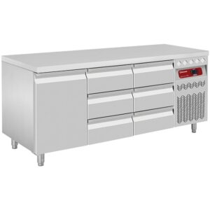 Masă frigorifică ventilată, 3 uși GN 1/1, 405 Lit.+ 2x Kit de 3 sertare (1/3+1/3+1/3 h100mm), pentru DT...