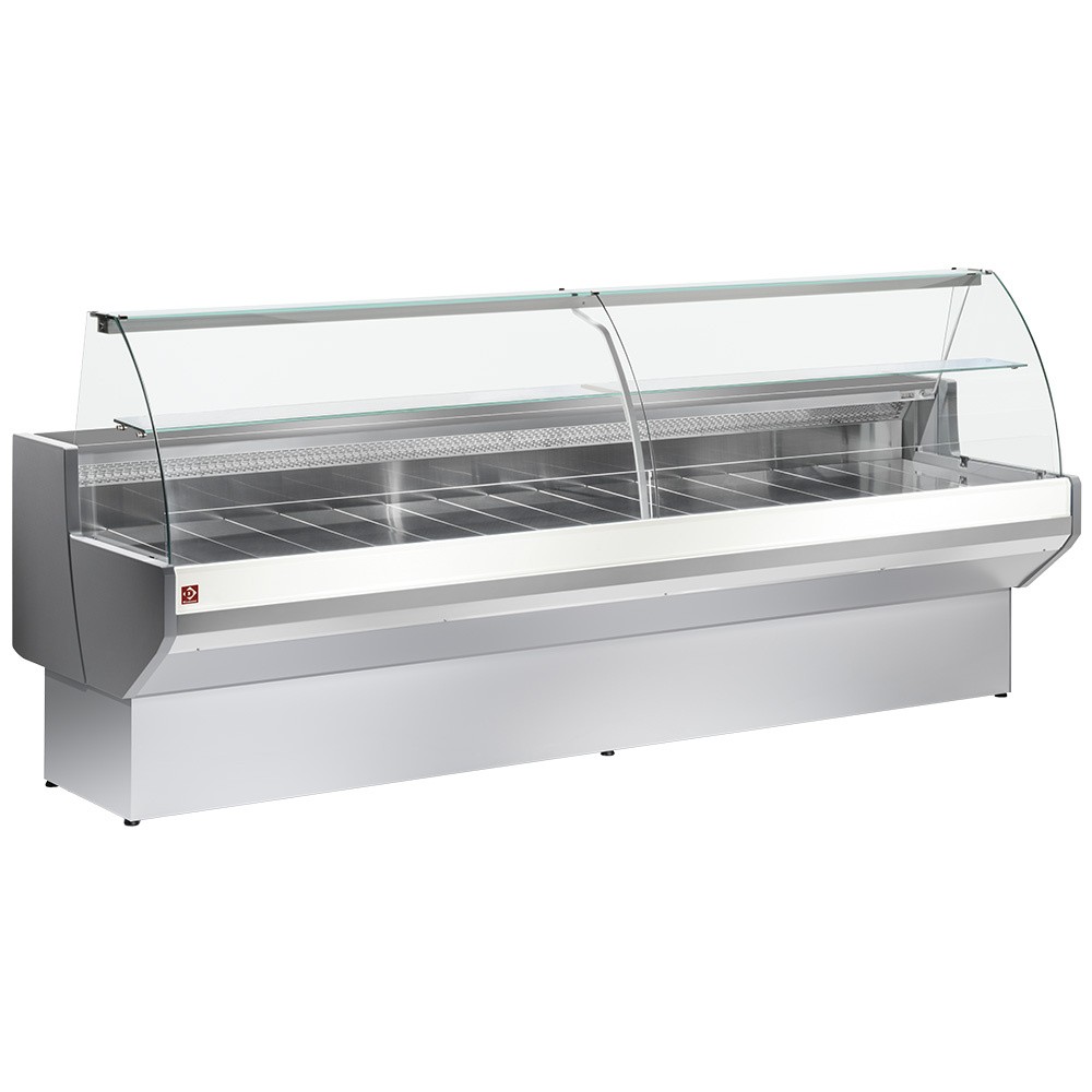 Vitrină frigorifică geam curbat, ventilată, cu rezervă - GRI/ALB