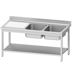 Chiuvetă inox ECO 2 cuve și picurător stânga, cu poliță inferioară