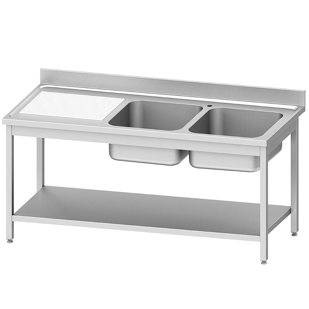 Chiuvetă inox ECO 2 cuve și picurător stânga, cu poliță inferioară