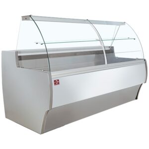 Vitrină frigorifică cu sticlă curbată, ventilată, cu rezervă - GRI/ALB