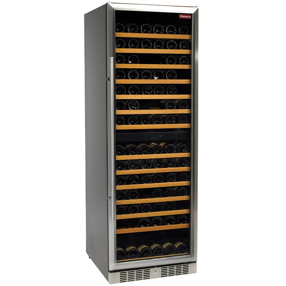 Vitrină frigorifică de vinuri cu geam, ventilată, 375 Lt., ușă din oțel inoxidabil, 2 T°, NEGRU
