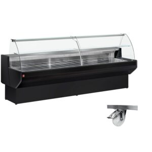 Vitrină frigorifică de prezentare, geam curbat cu spațiu de depozitare - NEGRU + Opțional: Cadru pe 4 roți, 2 cu frâne