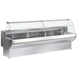 Vitrină frigorifică de prezentare geam curbat, ventilată, cu rezervă - GRI/ALB