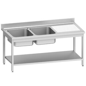 Chiuvetă inox ECO 2 cuve și picurător dreapta, cu poliță inferioară