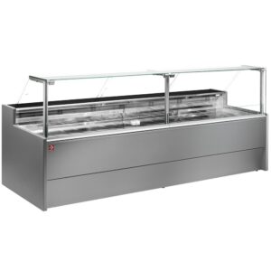 Vitrină frigorifică de tejghea ventilată cu panou de sticlă drept 90° cu rezervă - GRI