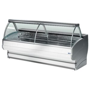Vitrine frigorifice, cu sticlă curbată cu spațiu de depozitare