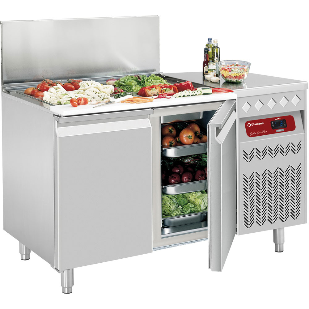 Masă de răcire ventilată, 2 uși GN 1/1, 260 Lit. cu structură refrigerată