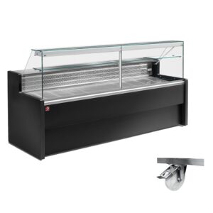 Vitrină frigorifică cu geam drept 90°, cu rezervă - NEGRU + Opțional: Cadru pe 4 roți, 2 cu frâne
