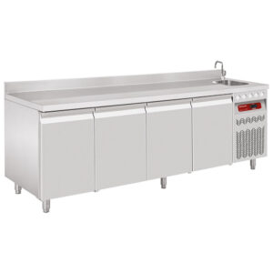Masă de răcire ventilată de perete cu chiuvetă, 4 uși GN 1/1 - SILVER 700