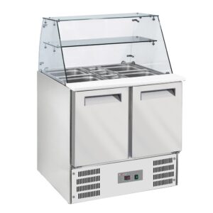 Saladetă refrigerată cu sticlă curbată 2x GN1/1 + 3x GN 1/6-150 mm + rezervă 2 uși GN1/1