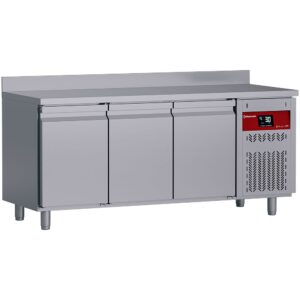 Masă frigorifică ventilată de perete, 3 uși GN 1/1, 405 litri