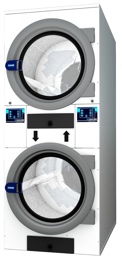 Uscător de rufe industrial (încălzire electrică) | 2x13,5 kg, tambur 270 L, încălzire 2x18 kW, 400V trifazat, 785x1135x1994 mm, carcasă albă | self-service (kit monedier inclus)
