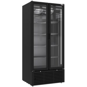 Vitrină băuturi ventilată pozitivă, 804 litri, 2 uși articulate, NEGRU