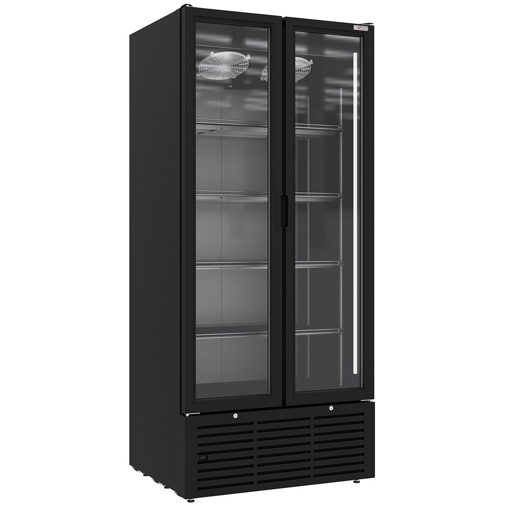 Vitrină băuturi ventilată pozitivă, 804 litri, 2 uși articulate, NEGRU