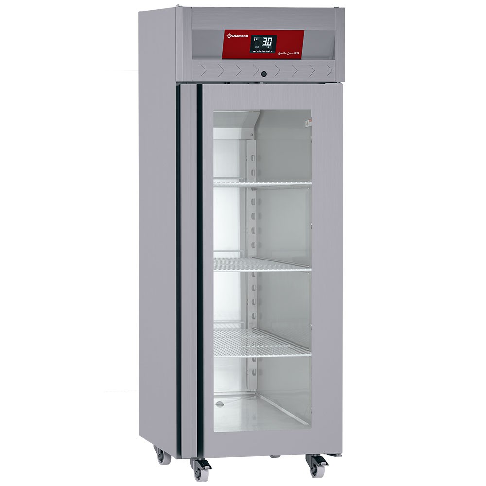 Frigider ventilat 700 litri, 1 ușă de sticlă (GN 2/1), pe roți
