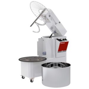 Malaxor cu spirală 33 litri, cap rabatabil, vas detașabil, 2 viteze, temporizator, pe roți