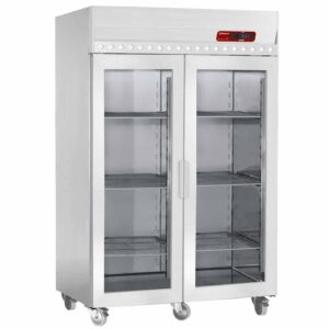 Congelator ventilat 1400 litri, 2 uși de sticlă GN 2/1, pe roți