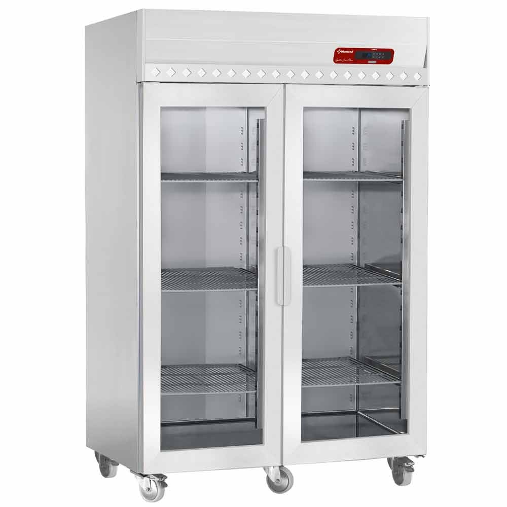 Congelator ventilat 1400 litri, 2 uși de sticlă GN 2/1, pe roți