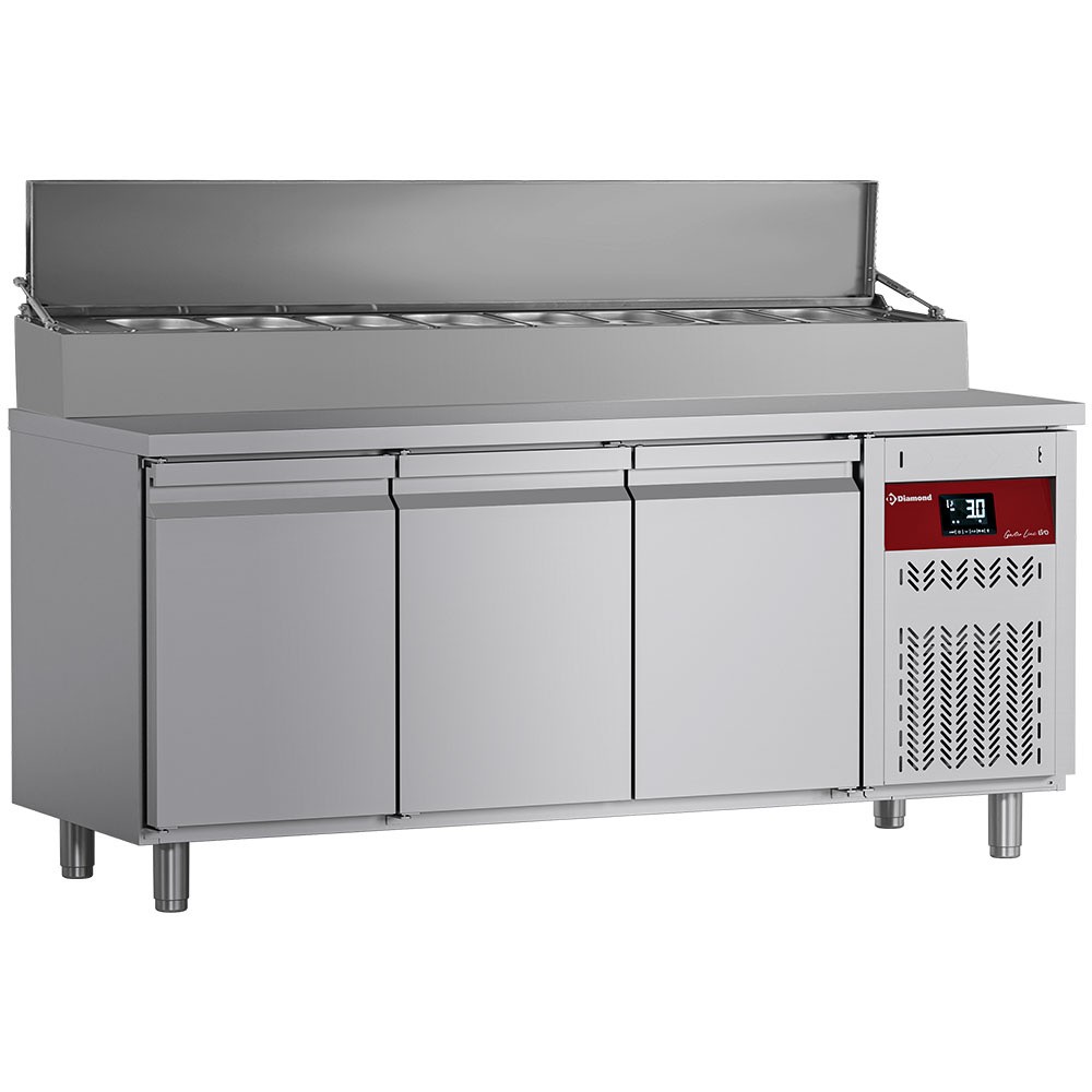 Masă frigorifică ventilată, 3 uși GN 1/1, 405 Lit.& structură refrigerată 10x GN1/4